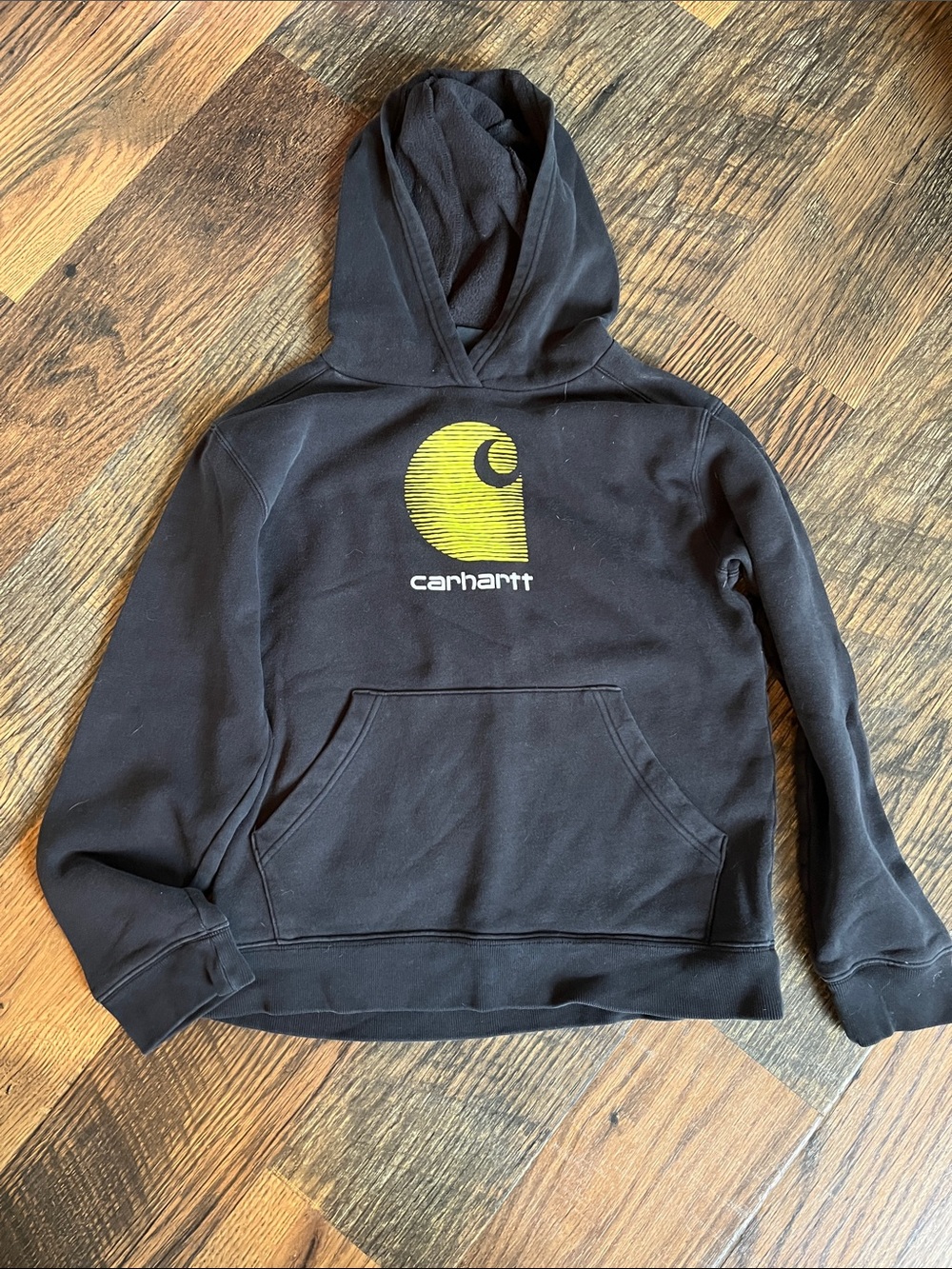 Carhartt Boys Black Crewneck Hoodie with Yellow Logo